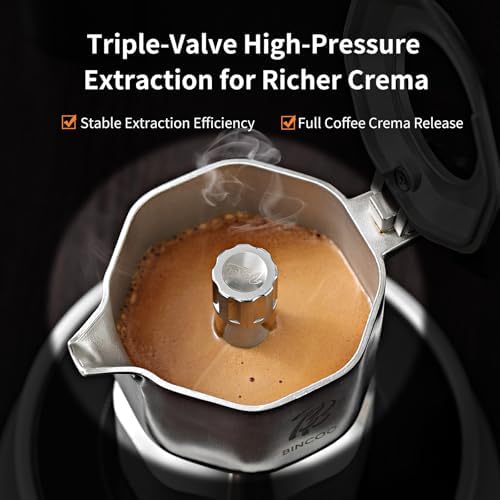 Bincoo Stove Moka Pot 2 Cups - 316 Stainless Steel Espresso Maker, Italian Moka Pot Coffee Maker for Stovetop, Three-valve Pressure, Heavy Weight Design - Image 3