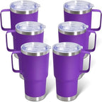 20 oz Tumbler with Handle and Lid Insulated Travel Coffee Mug Purple 6P by ATQTQ