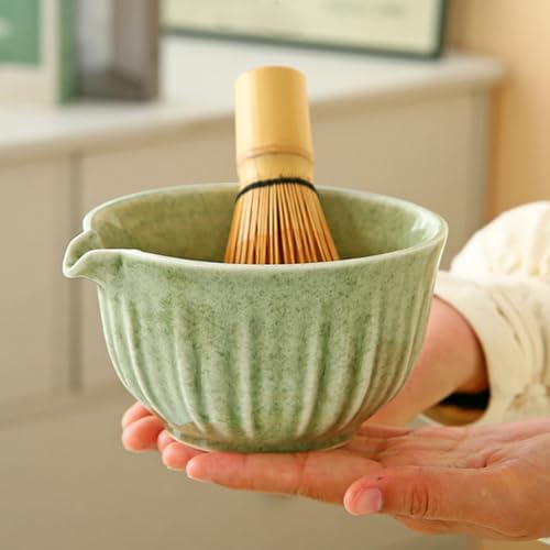 Matcha Whisk Set, 14oz Ceramic Matcha Bowl with Spout, Bamboo Whisk, Whisk Holder, Scoop, Sifter - 8Pcs Elegant Matcha Set for Gifting and Personal Use Pink - Image 4
