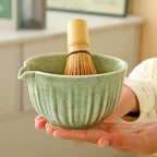 Matcha Whisk Set, 14oz Ceramic Matcha Bowl with Spout, Bamboo Whisk, Whisk Holder, Scoop, Sifter - 8Pcs Elegant Matcha Set for Gifting and Personal Use Dark Green - Image 4