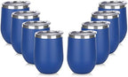 DOMICARE Stainless Steel Wine Tumbler Bulk with Lid, Personalized Insulated Tumblers Set, 12oz Travel Coffee Cups Pack of 8, Dark Blue by VisittheDOMICARE