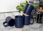 Elanze Designs Tall Ribbed Raw Clay Bottom Navy Blue 16 ounce Ceramic Coffee Mugs Set of 4 - Image 6