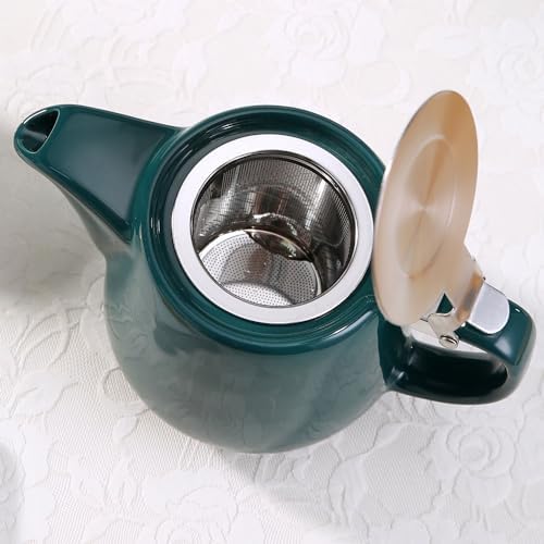 Ceramic Teapot With Stainless Steel Infuser, Heat Resistant, Perfect Tea Maker, Green, 500ml/17oz - Image 5