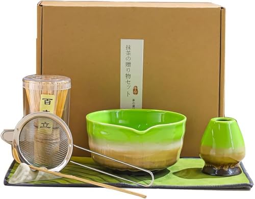 Matcha tea bowl set, 7-piece ceremony set for beginners, traditional bamboo whisk, matcha water boiler stand, tea bowl gift set by Unknown