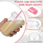 Ziliny 100 Sets Plastic Cups with Pink Heart Straws and Lids, Clear, 16 oz - Image 4