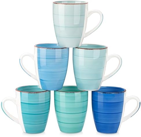 vancasso Bonita Stoneware Coffee Mugs 17oz Large Coffee Mugs, Microwave and Dishwasher Safe, Cold Color, Set of 6 by vancasso