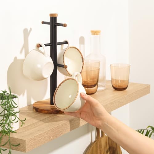 Salter BW13566EU7 Toronto Mug Tree – Acacia Wood Cup Holder for Kitchen Countertop Tabletop, 6 Branch Display Stand for Coffee Mugs/Tea Cups, Freestanding Sturdy Steel Storage Rack, Black - Image 2