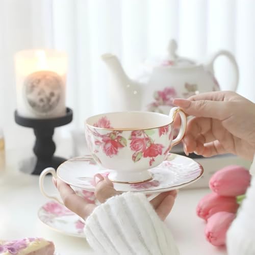 Aynsley Fine Bone China Elizabeth Rose Teapot and Set of 2 Teacups & Saucers - Image 6