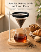 Pour Over Coffee Stand, Dripper-Free Coffee Maker with Magnetic Ring Design, Wooden Base Coffee Brewing Set, Includes Filter Paper, for Pour Over Coffee Lovers - Image 5
