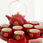 Chinese Traditional Wedding Tea Set, Porcelain Teapot, 8 Cups and Gift Box - Image 6