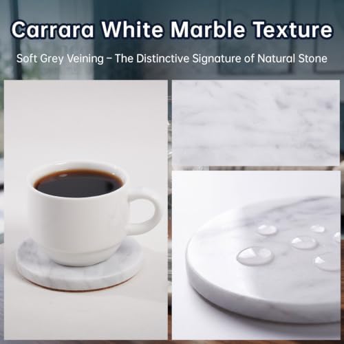 Carrara White Marble Coasters Set of 8, 3.9” Round with Cork Base - Image 3