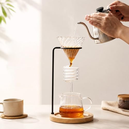 Coffee Dripper Stand Pour Over Coffee Maker Station with Wooden Metal Base Easy Assembly Suitable for Home, Wood Color - Image 6