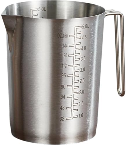 5l Measuring Jug Stainless Steel Thicken Measuring Cup Milk Frothing Pitcher Large Mouth Graduated Beakers with Handle and Scale, Milk Jug for Kitchen Bar by Fopytu