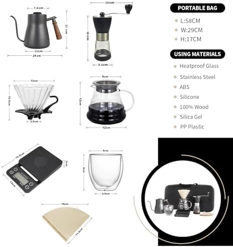 Pour Over Coffee Maker Set, Portable coffee Set - Manual Coffee Grinder, Coffee Dripper Set, Gooseneck Kettle，two cups, suitable for Camping, RV, Home, and Office - Image 4