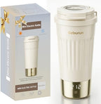 Travel Electric Kettle Portable Water Boiler,13.53oz Small Tea Maker with 6 Temp Settings LCD Display,316 Stainless Steel Vacuum Insulated Tumbler,100V-240V,Travel Gifts for Men(Beige) by Geburun