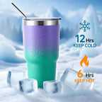 Volhoply 30oz Insulated Tumbler with Lid and Straw, Double Wall Inner & Outer 304 Stainless Steel Tumblers Bulk, Powder Coated Coffee Cup for Office, Home, Travel (Purple Green,4 Pack) - Image 4