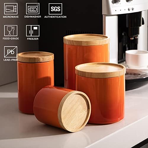 Sweejar Ceramic Food Storage Jar, Stackable Kitchen Canisters, Containers with Airtight Seal Wooden Lid for Serving Coffee Bean, Flour, Tea, Cookies, Spice and More - 58 Fl Oz (Gradient Orange) - Image 2