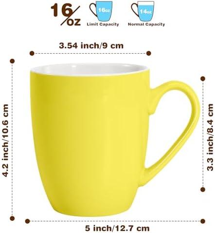Urbanstrive 16 oz Large Coffee Mugs Set of 6 Ceramic Coffee Mug White Coffee Cups Tea Cups Idea Gift for Women Men House Warming Gifts New Home Office, Yellow 6 Pack - Image 2