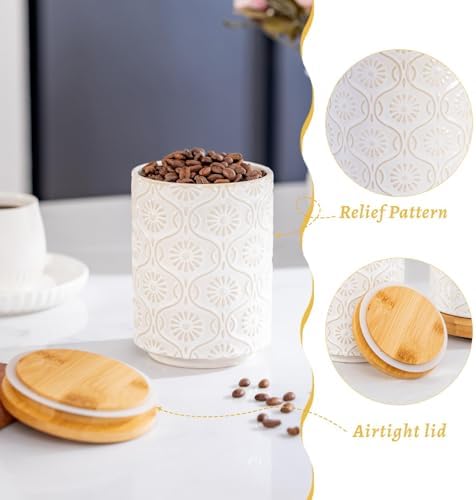 TEATALK Ceramic Utensil Holder Set, 360° Rotating Organizer for Countertop, Farmhouse Vintage Style, Large and Small Crocks in White, 7.7"+5.7" - Image 5