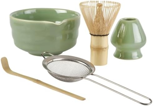 Mikasa 5 piece Matcha Set with Green Stoneware Bowl and Bamboo Whisk by Mikasa