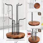 Coffee Mug Holder Mug Stand Tree Rotated Hooks Cup Holder Wooden Anti Slip Easy Assembly Organizer Suitable for Housewarming Coffee Bar, 6 Hooks - Image 3