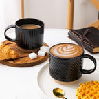 GBhome 12 OZ Stackable Coffee Mugs Set of 4, Ceramic Black Coffee Cups Set - Image 6