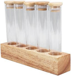 AUNMAS Single Dose Coffee Bean Storage Tubes 10pcs Airtight Glass Canisters with Walnut Wood Display Stand for Coffee Beans Tea (5 Hole) - Image 5