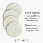 Graf Lantz - Bierfilzl Merino Wool Round Coasters Set of 4 - Heather White (4" Circles) - Absorbs 30% of Weight, German Wool - Heat Resistant, Sustainable, & Reusable - Home Decor & Coffee Table Decor - Image 4