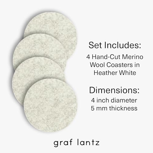 Graf Lantz - Bierfilzl Merino Wool Round Coasters Set of 4 - Heather White (4" Circles) - Absorbs 30% of Weight, German Wool - Heat Resistant, Sustainable, & Reusable - Home Decor & Coffee Table Decor - Image 4