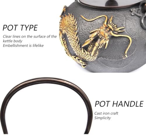 Golden Cast Iron Teapot Without Coating Japanese Style Tetsubin Tea Kettle with Infuser Iron Tea Gift for Adult Father Mother Family,Coiled Dragon,1.2L - Image 6