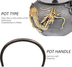 Golden Cast Iron Teapot Without Coating Japanese Style Tetsubin Tea Kettle with Infuser Iron Tea Gift for Adult Father Mother Family,Coiled Dragon,1.2L - Image 6