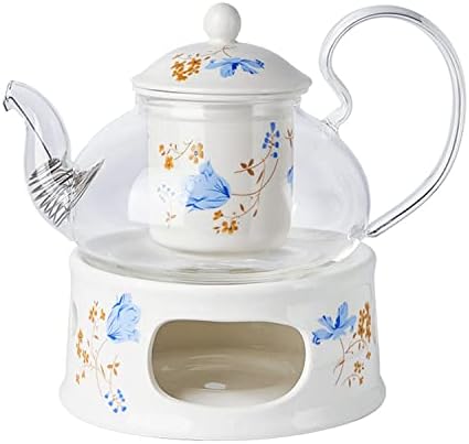 Glass Tea Pot Warmer Set 22oz Glass Teapot with Removable Loose Tea Infuser and Candle Holder Warmer Heating Base Elegant Teapot Gift Set Stovetop Safe Kettle,Style 4-7.,Style 4-7.67 x 8.68 inch by Unknown
