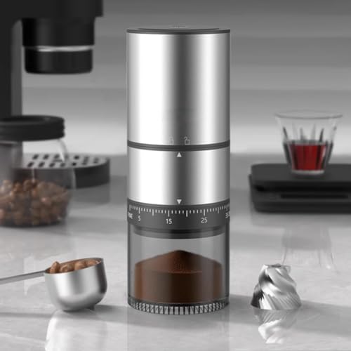 Portable Electric Coffee Grider with 40 Adjustable Levels Fine to Coarse Setting, Ceramic Conical Burr, for Home, Office, Travel, Camping, 1800mAH Rechargeable (silver, stainless steel burr) - Image 2