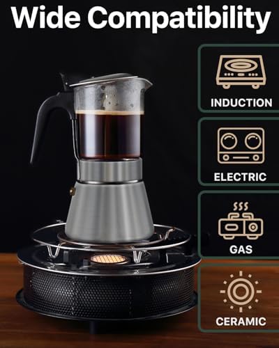 Grasseed Glass-Top Moka Pot, Stainless Steel Stovetop Espresso Maker, 6 Cup - Image 6