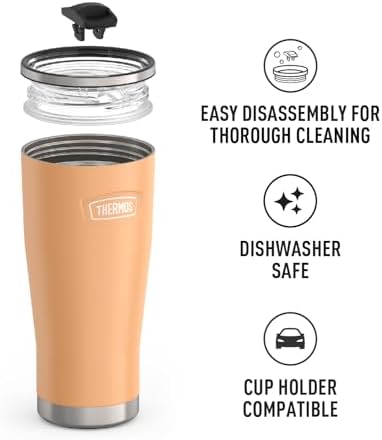 THERMOS Icon Series 24oz Stainless Steel Tumbler with Slide Lock Lid, Leakproof, Fits Cupholder, Dishwasher Safe, Griptec™ Non‑Slip Base, Keeps Drinks Hot 6 Hrs/Cold 22 Hrs, Melon - Image 3