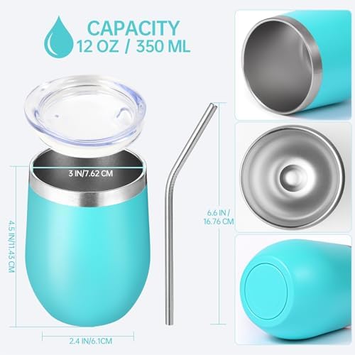 Volhoply 12oz Stainless Steel Wine Tumbler with Lid Bulk 8 Pack,Double Wall Vacuum Stemless Wine Glasses,Reusable Metal Travel Coffe Mug with Straw,Insulated Cup Gifts for Women,Christmas（Green,8 Set） - Image 2