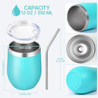 Volhoply 12oz Stainless Steel Wine Tumbler with Lid Bulk 8 Pack,Double Wall Vacuum Stemless Wine Glasses,Reusable Metal Travel Coffe Mug with Straw,Insulated Cup Gifts for Women,Christmas（Green,8 Set） - Image 2