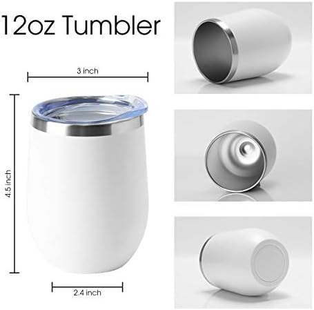 HASLE OUTFITTERS 12oz Wine Tumbler with Lid Stemless Wine Glasses Double Wall Vacuum Travel Mugs stainless steel Coffee Cup for Cold & Hot Drinks Wine Coffee Cocktails Beer 6 Pack White - Image 3