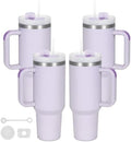4 Pack 40 Oz Tumbler with Handle Bulk, Double Wall Vacuum Insulated Stainless Steel Tumbler with Lid and Straw, 40 oz cup with Silicone Spill Proof Stopper Set (Purple) by Temolulu