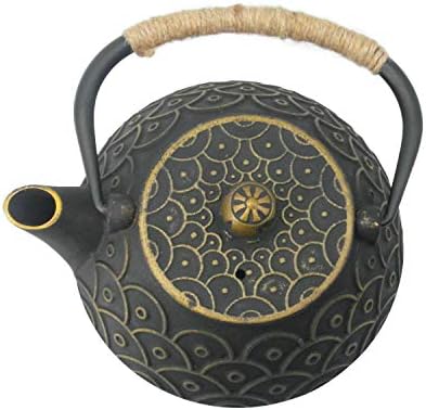 InnoLife Cast Iron Teapot with Stainless Steel Infuser, Japanese Tea Pot for Loose Leaf, Tea Kettle with Enameled Interior, Fish Scale Pattern 900ml/30oz - Image 4