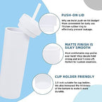 Volhoply 16oz Plastic Skinny Tumbler with Lid and Straw Bulk 8 Pack,Insulated Double Wall BPA Free Matte Acrylic Tumblers,Iced Coffee Travel Mug Reusable Party Cup,Customizable Diy Gifts(White,8 Set) - Image 4