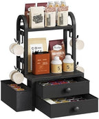 HOOBRO Coffee Mug Tree, 2 Tier Mug Organizer, Coffee Mug Cup Holder with Drawer Compatible with 40K-Cup Pods, Mug Display Stand with 8 Hooks, Countertop Holder Rack for Kitchens, Black BB04CR01 by HOOBRO