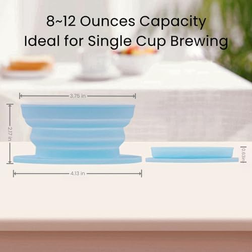 Travel Kettle Electric Foldable, Portable Electric Kettle, Collapsible Kettle Silicone + Paperless Collapsible Coffee Dripper, Travel Pour Over Coffee Maker 1 Cup (Blue) - Image 5