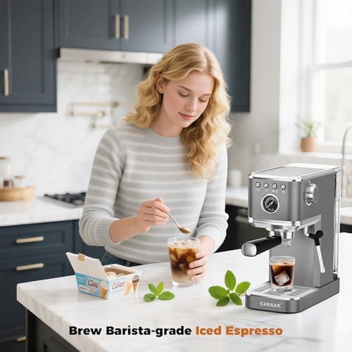 CHULUX Elite Espresso Coffee Machine with Steam Wand for Cappuccino, Gray - Image 6