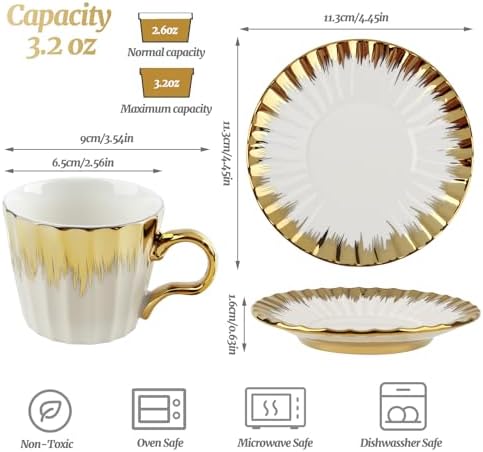 Turkish Coffee Cup Set of 6 with Saucers,3.5oz Ottoman Style - Image 2