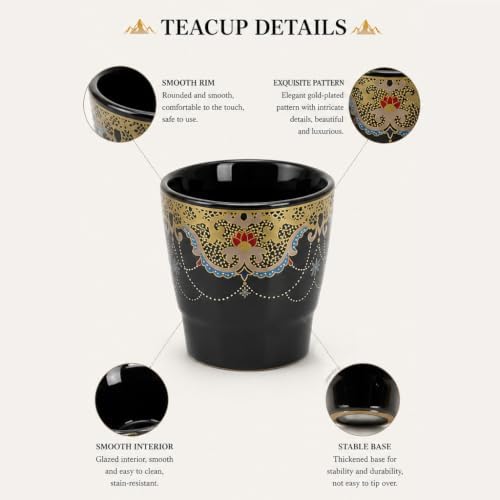 Japanese Tea Set, Black Porcelain Tea Set with 1 Teapot Set, 6 Tea Cups, 1 Tea Tray, 1 Stainless Infuser, Beautiful Asian Tea Sets for Adults, Tea Lover/Women/Men (Black BeadChain Pattern) - Image 4