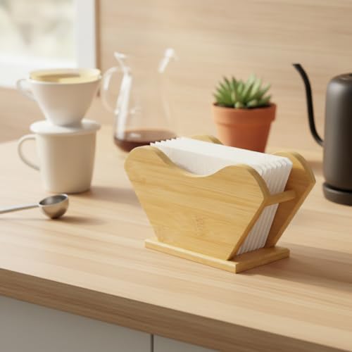 Coffee Filter Paper Holder Stand, Bamboo Countertop Organizer for Kitchen Storage, 8.7 x 4.3 x 2.8 Inches (1 PC) - Image 3