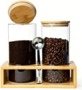 Glass Coffee Containers With Shelf - Coffee Bar Organizer And Accessories, Coffee Jars With Spoon, 2x 49oz Airtight Sealed Coffee Canister For Coffee Bean, Ground Coffee, Nuts by QUALLONLIFE