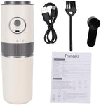 Portable Electric Coffee Grinder, Stainless Steel Conical Burr Grinder, Reusable Fine Mesh Filter with 350ml Cup, Ideal for Camping, Office & Travel, White (White) by OPPWONG
