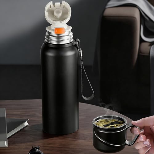 Double wall vacuum Leakproof stainless steel wide mouth insulated water bottle;tea tumbler with infuser,cup,lid;smart thermoses hot drinks;thermal flask ice coffee with led digital temperature display - Image 6